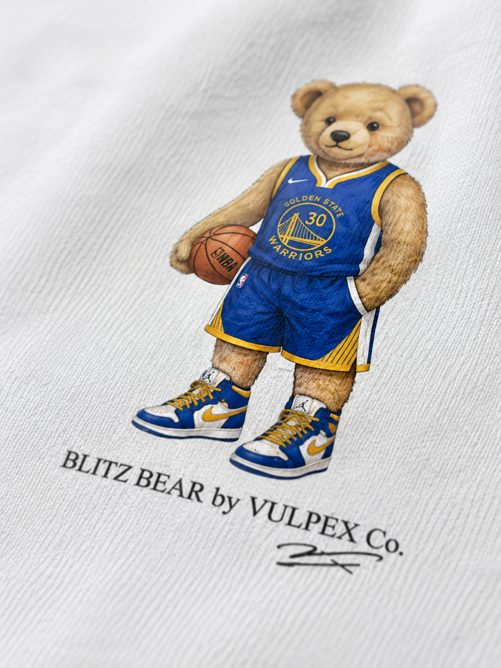Dubs Blitz Bear DTG print macro detail on heavyweight cotton