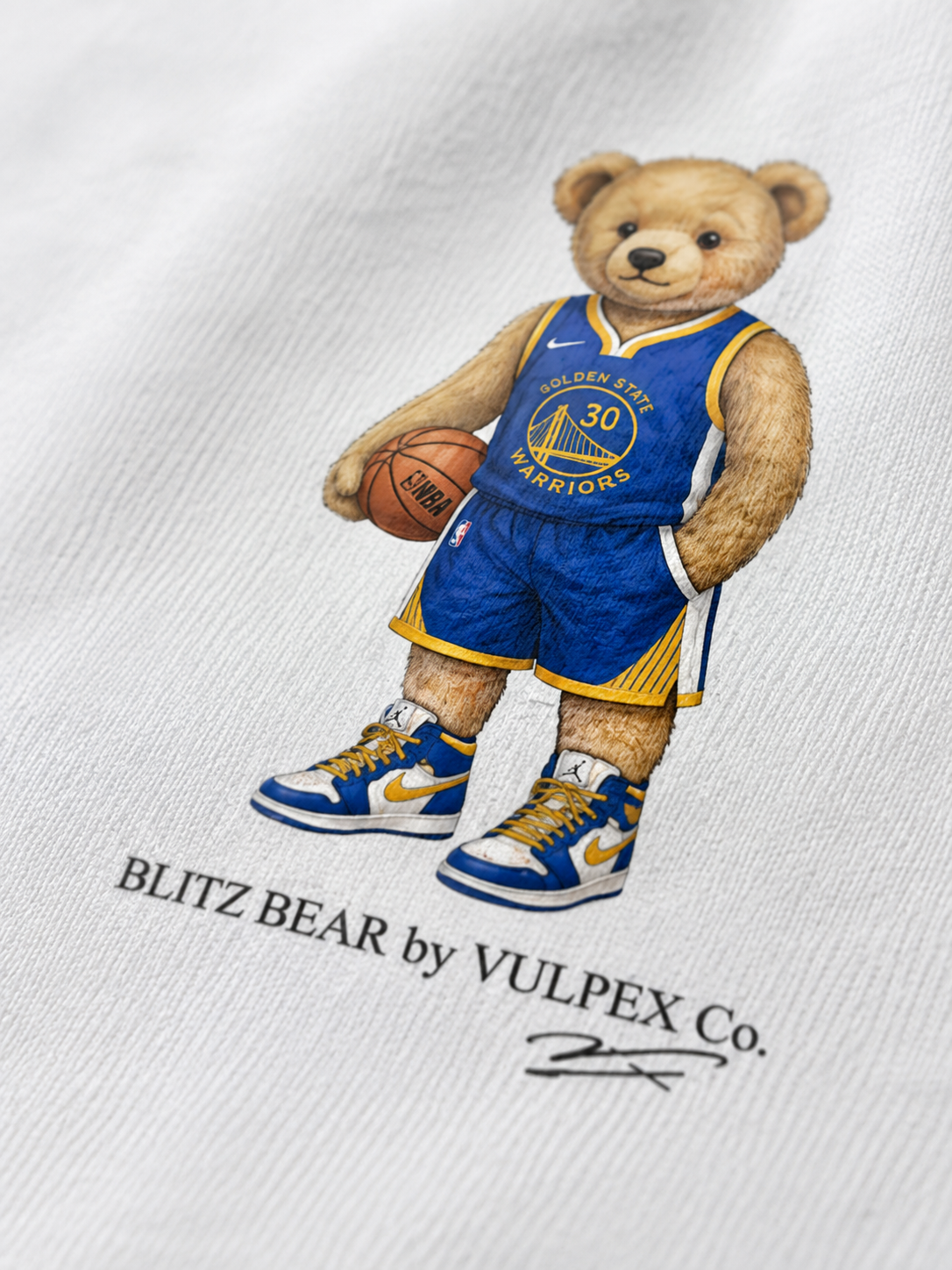 Dubs Blitz Bear DTG print macro detail on heavyweight cotton