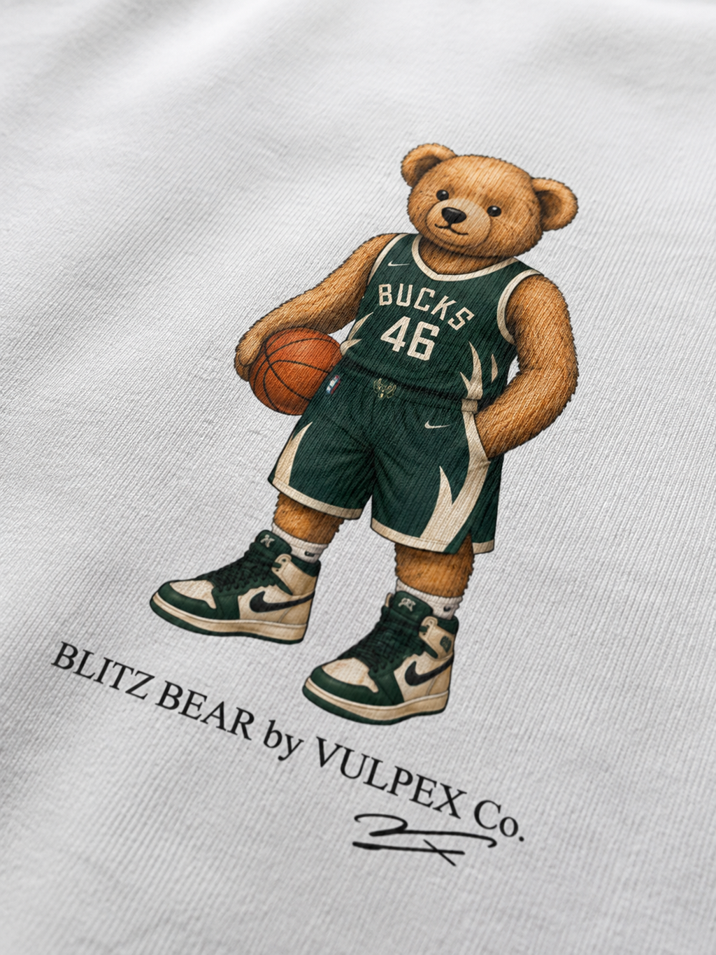 Fear the Deer Blitz Bear DTG print macro detail on heavyweight cotton