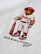 Fightin’ Phils Blitz Bear DTG print macro detail on heavyweight cotton