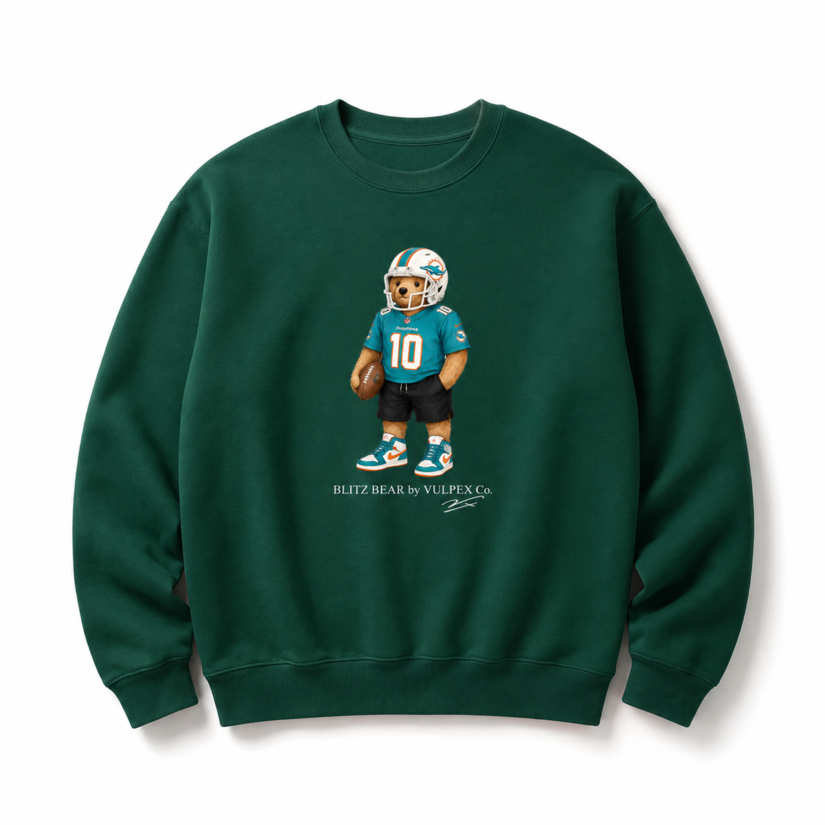 Fins Up Blitz Bear Sweatshirt - Dark Green - premium editorial front
