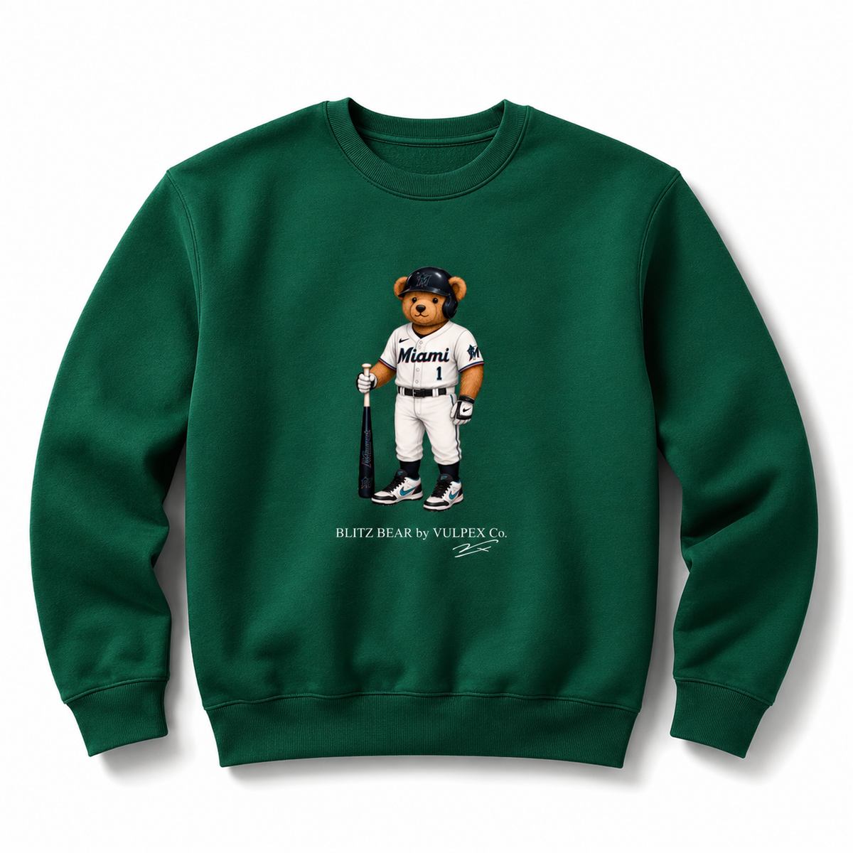 Fish Blitz Bear Sweatshirt - Dark Green - premium editorial front