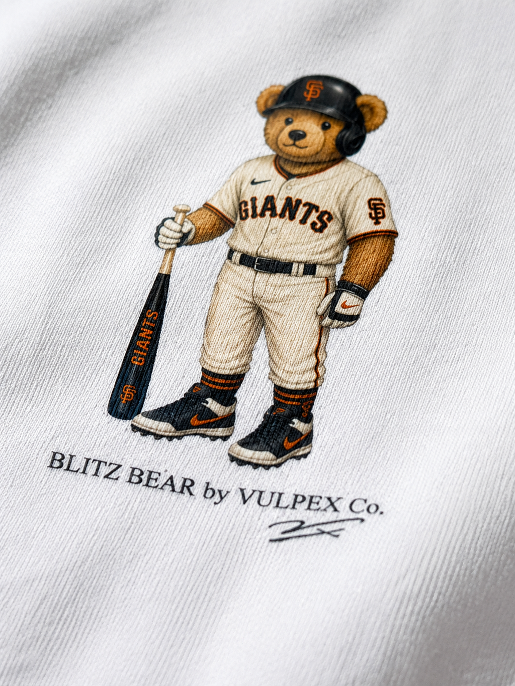 G-Men Blitz Bear DTG print macro detail on heavyweight cotton
