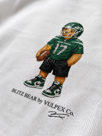 Gang Green Blitz Bear DTG print macro detail on heavyweight cotton