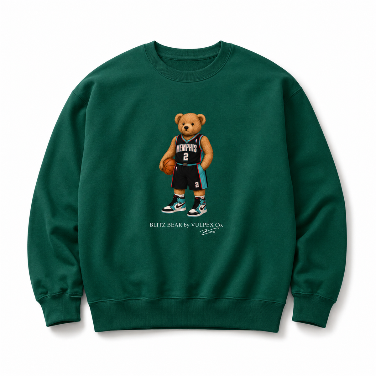 Grind City Blitz Bear Sweatshirt - Dark Green - premium editorial front