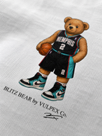 Grind City Blitz Bear DTG print macro detail on heavyweight cotton