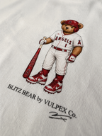 Halos Blitz Bear DTG print macro detail on heavyweight cotton