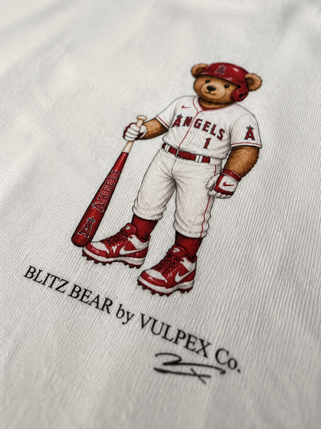 Halos Blitz Bear DTG print macro detail on heavyweight cotton