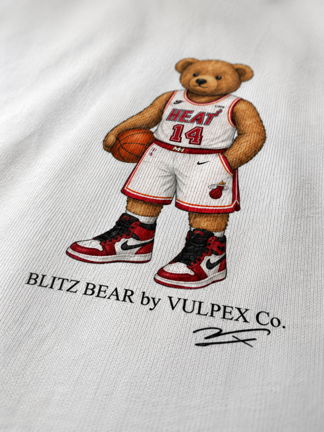 Heat Nation Blitz Bear DTG print macro detail on heavyweight cotton