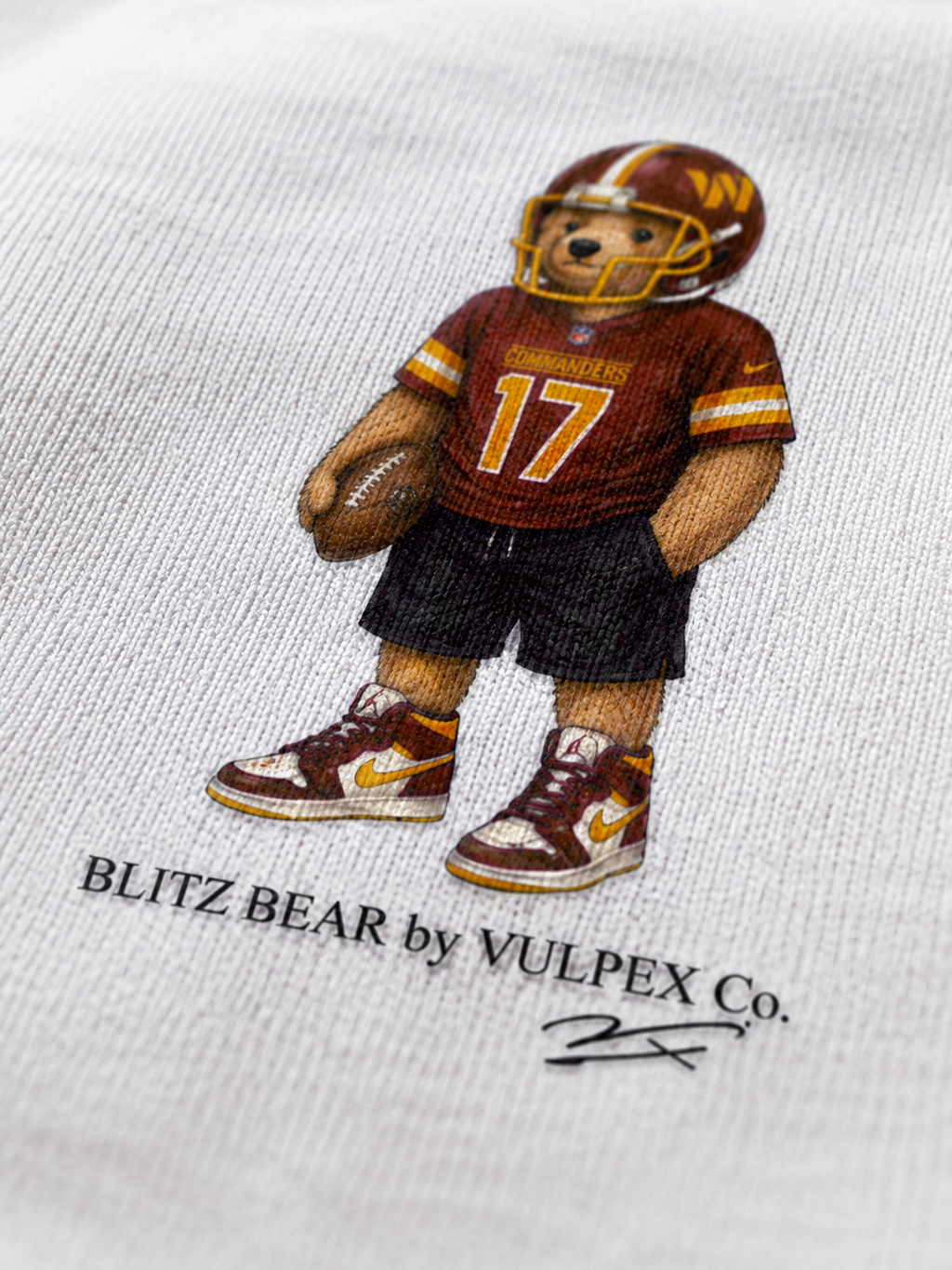 Hogs Blitz Bear DTG print macro detail on heavyweight cotton