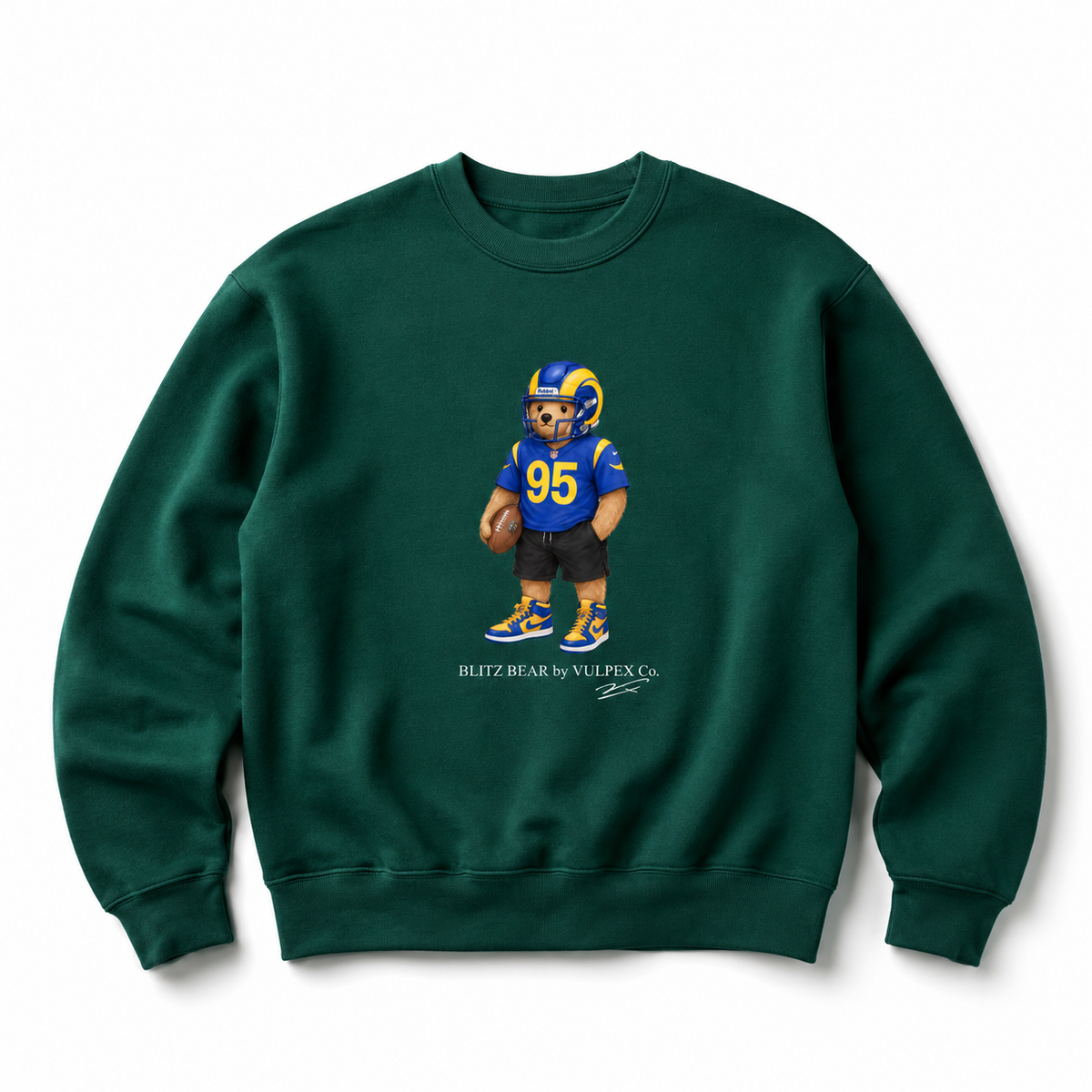 Horns Blitz Bear Sweatshirt - Dark Green - premium editorial front