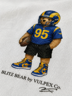 Horns Blitz Bear DTG print macro detail on heavyweight cotton
