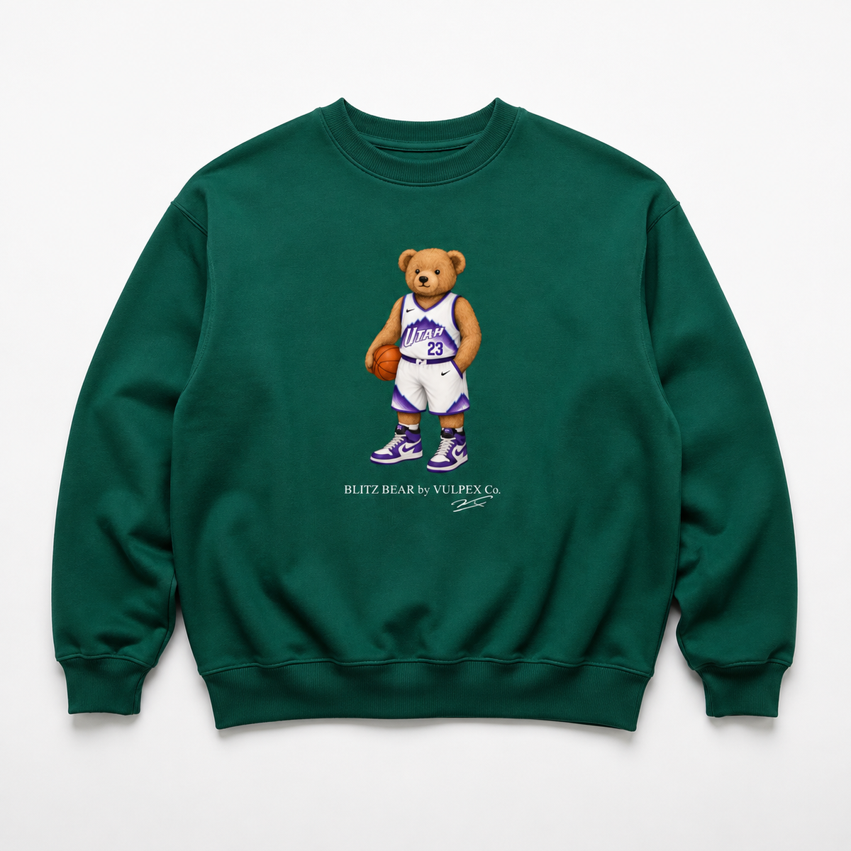 J-Notes Blitz Bear Sweatshirt - Dark Green - premium editorial front