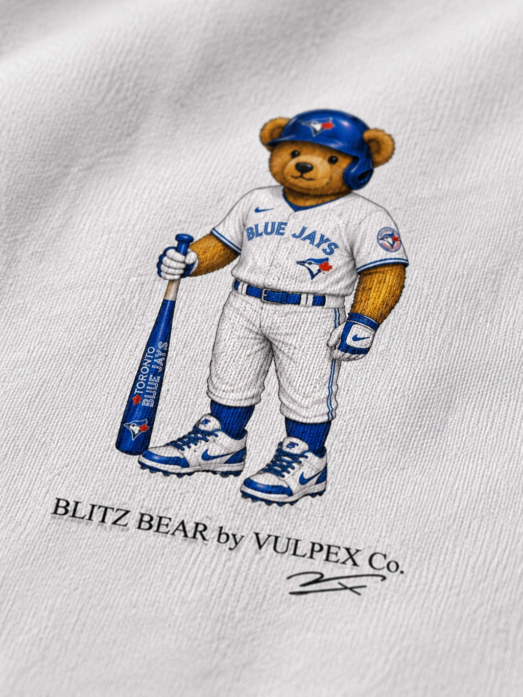 Jays Blitz Bear DTG print macro detail on heavyweight cotton