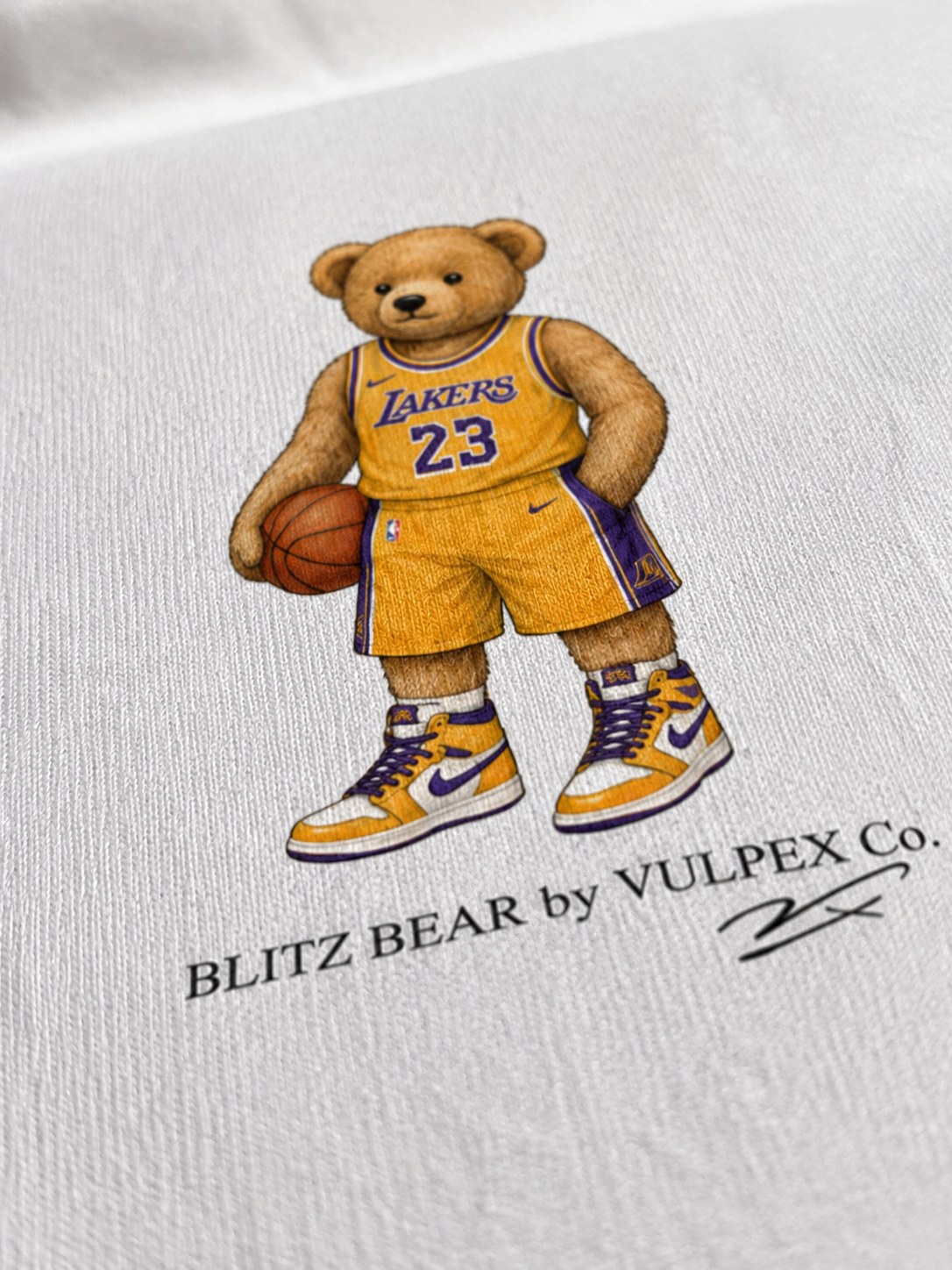 Lake Show Blitz Bear DTG print macro detail on heavyweight cotton