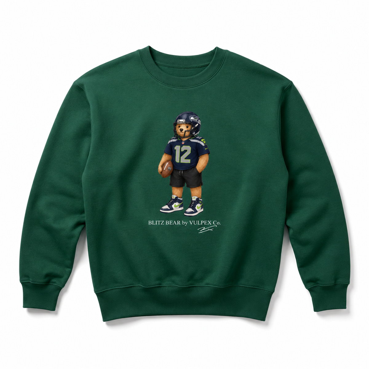 Legion of Boom Blitz Bear Sweatshirt - Dark Green - premium editorial front