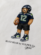 Legion of Boom Blitz Bear DTG print macro detail on heavyweight cotton
