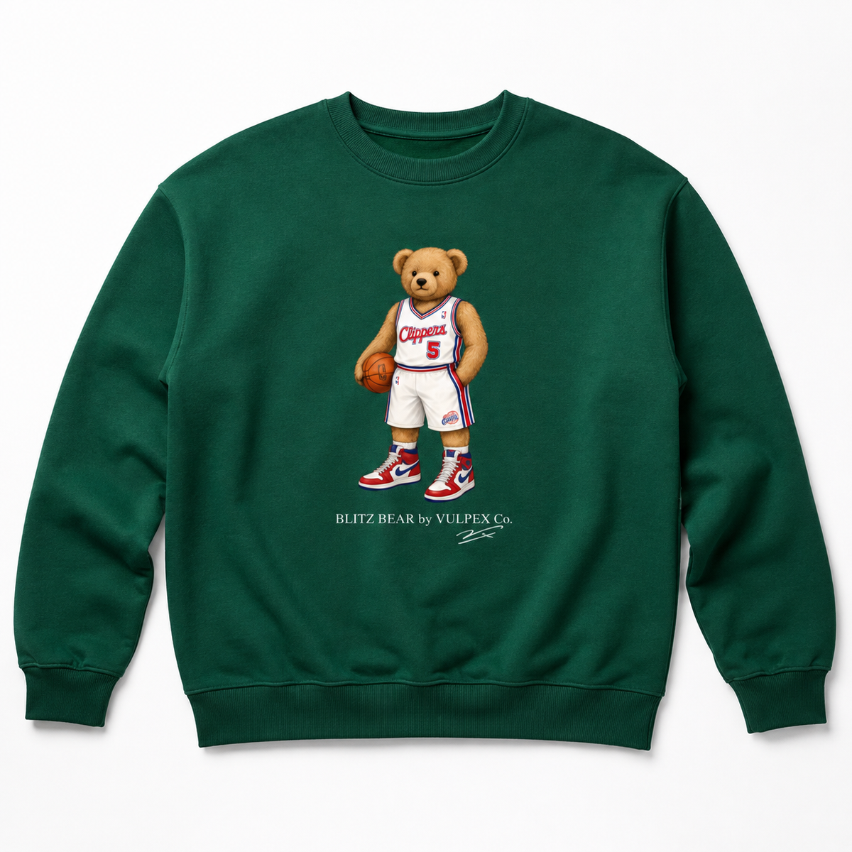 Lob City Blitz Bear Sweatshirt - Dark Green - premium editorial front
