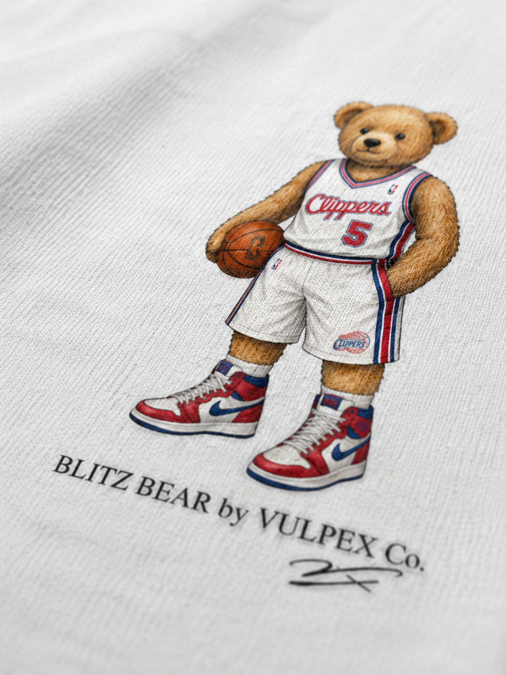 Lob City Blitz Bear DTG print macro detail on heavyweight cotton