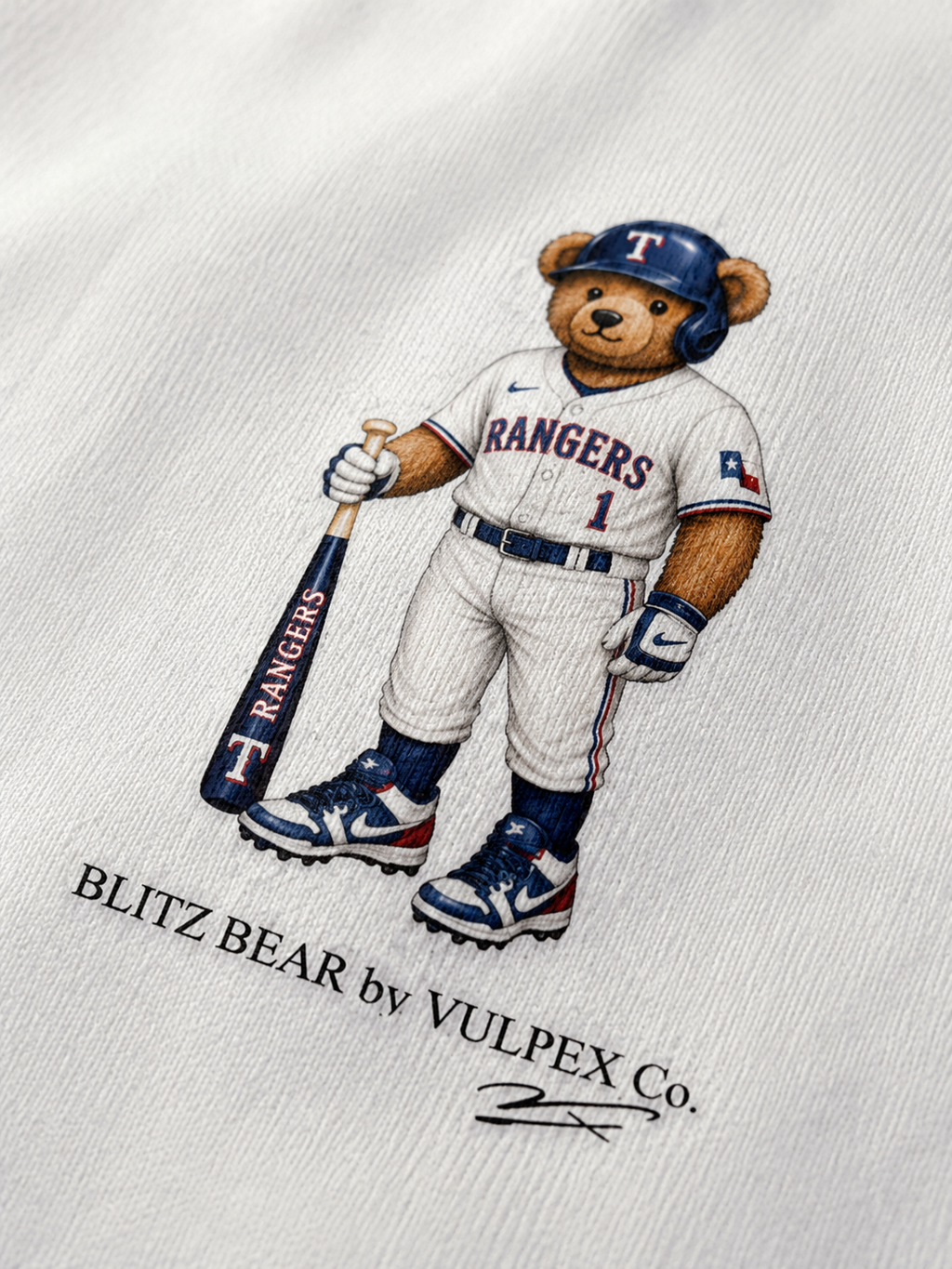 Lone Stars Blitz Bear DTG print macro detail on heavyweight cotton