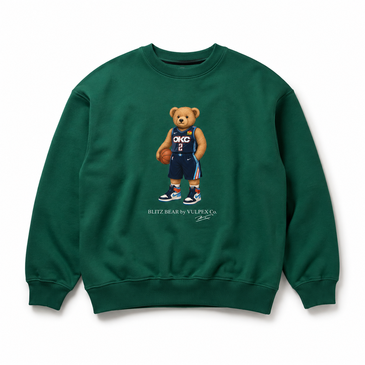 Loud City Blitz Bear Sweatshirt - Dark Green - premium editorial front