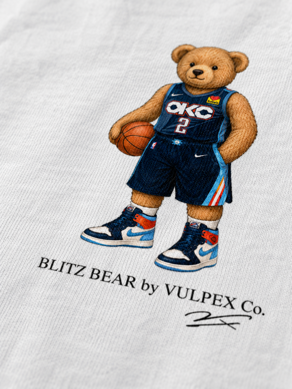 Loud City Blitz Bear DTG print macro detail on heavyweight cotton