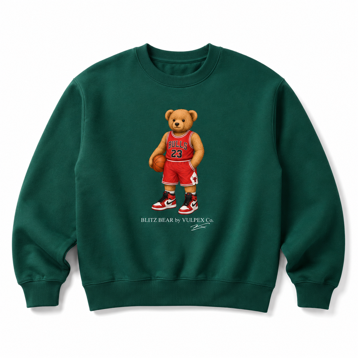 Madhouse Blitz Bear Sweatshirt - Dark Green - premium editorial front