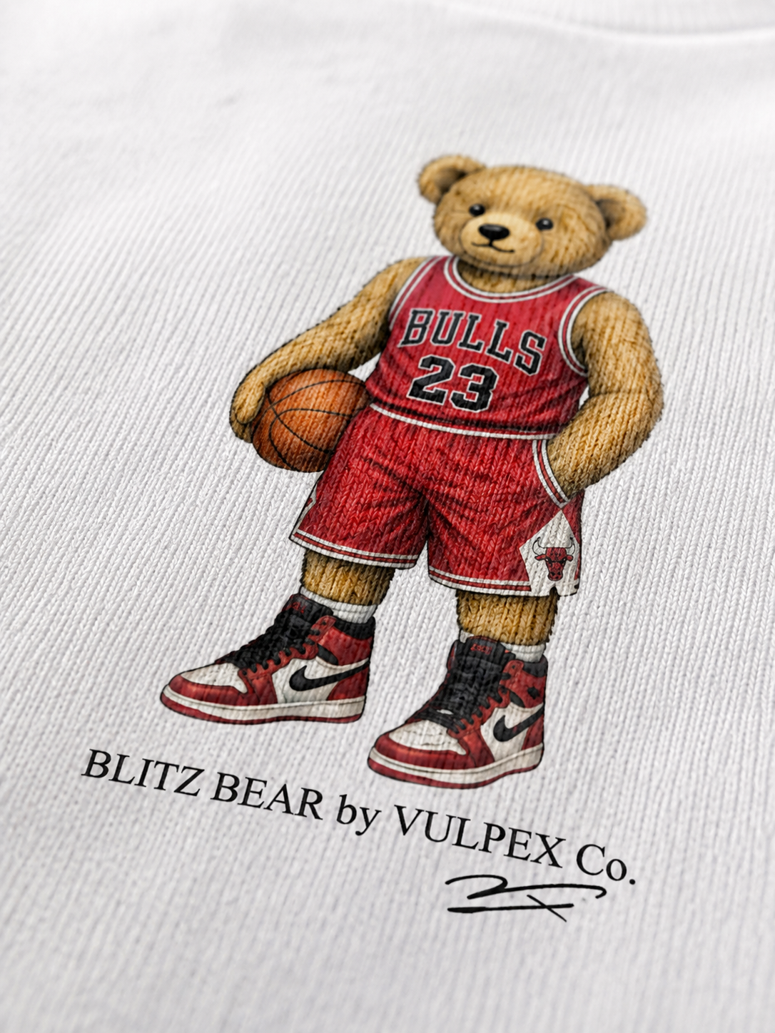 Madhouse Blitz Bear DTG print macro detail on heavyweight cotton