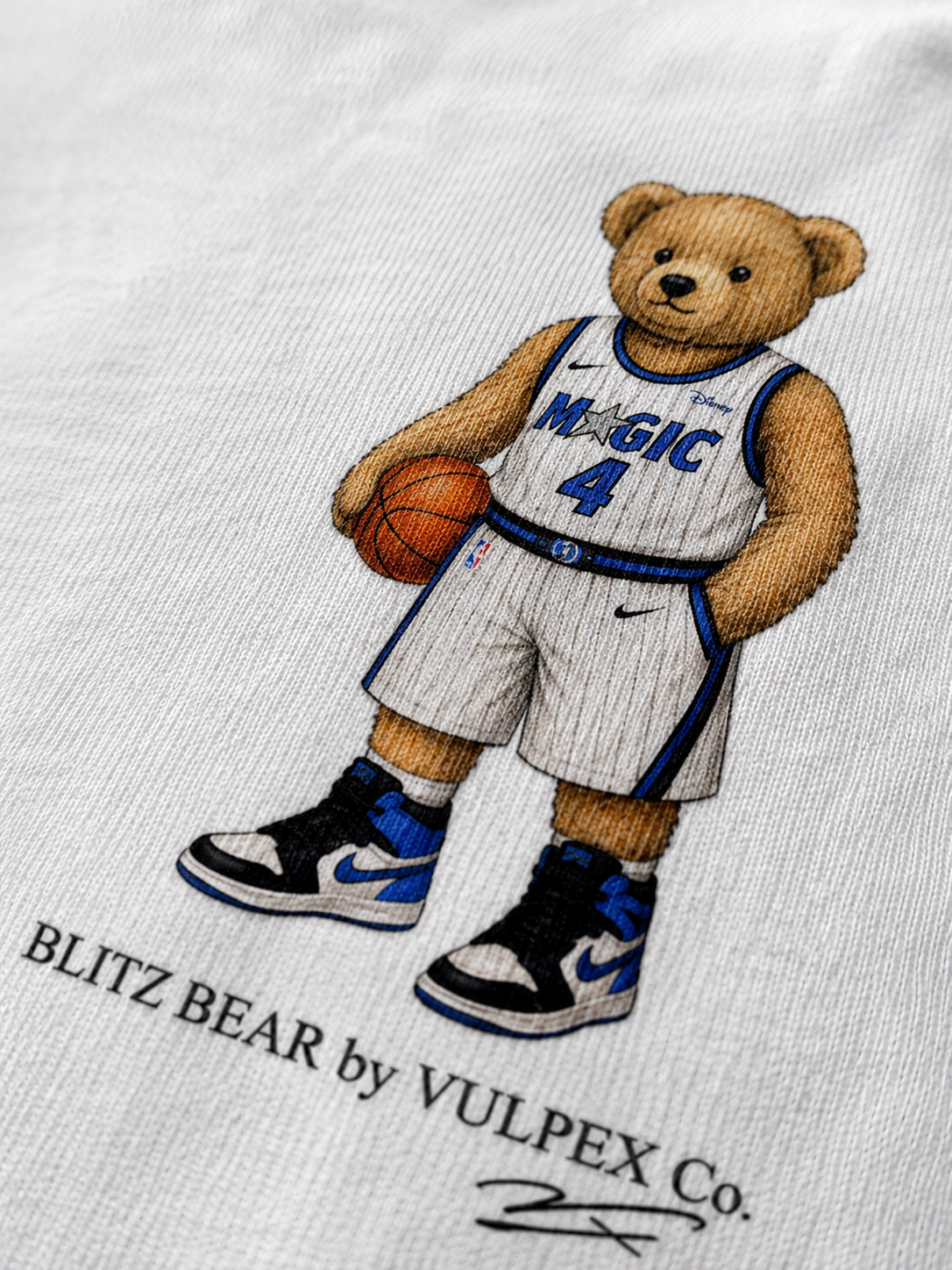 Magic Kingdom Blitz Bear DTG print macro detail on heavyweight cotton