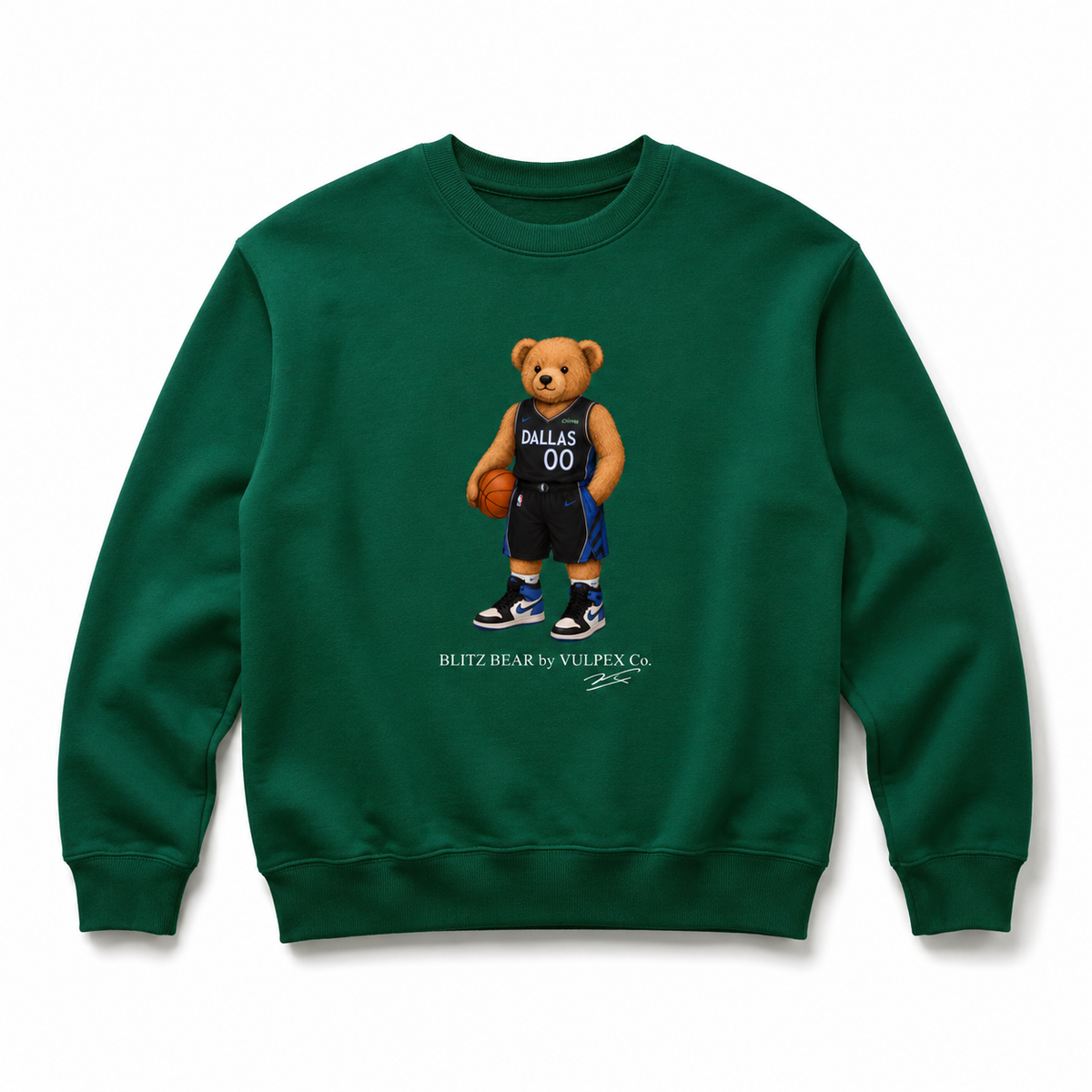 Mavs Blitz Bear Sweatshirt - Dark Green - premium editorial front