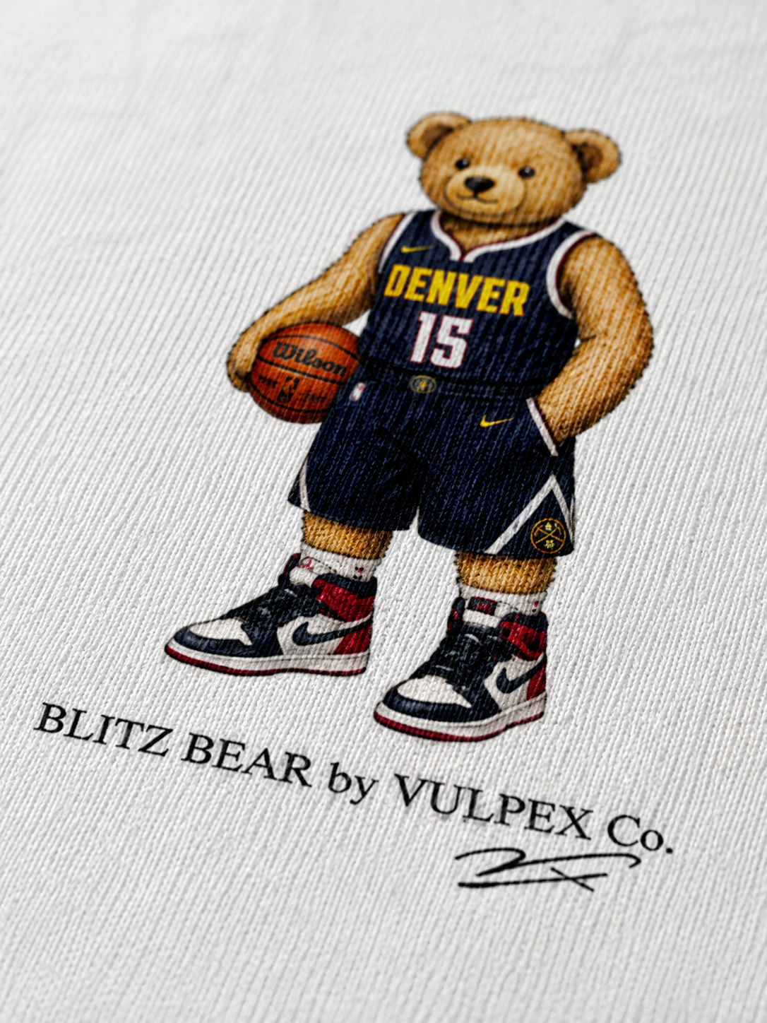 Mile High Blitz Bear DTG print macro detail on heavyweight cotton