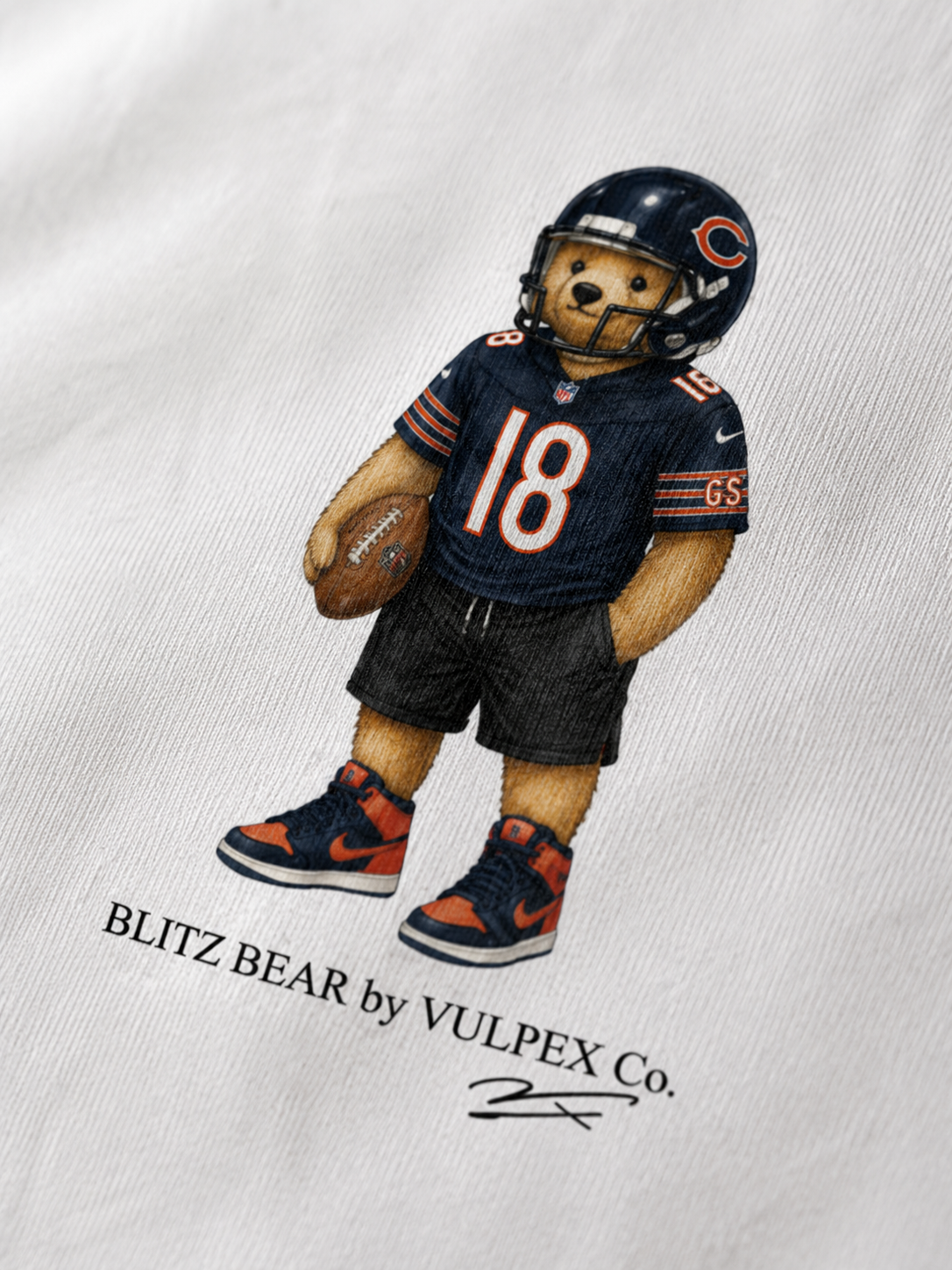 Monsters of the Midway Blitz Bear DTG print macro detail on heavyweight cotton