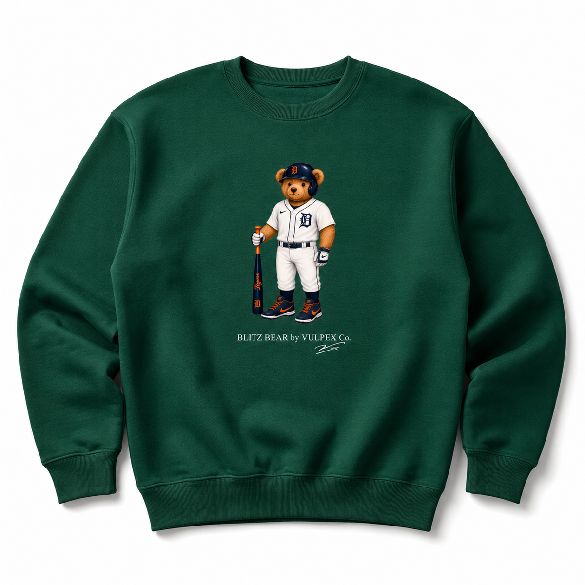 Motor City Kitties Blitz Bear Sweatshirt - Dark Green - premium editorial front
