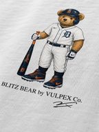 Motor City Kitties Blitz Bear DTG print macro detail on heavyweight cotton