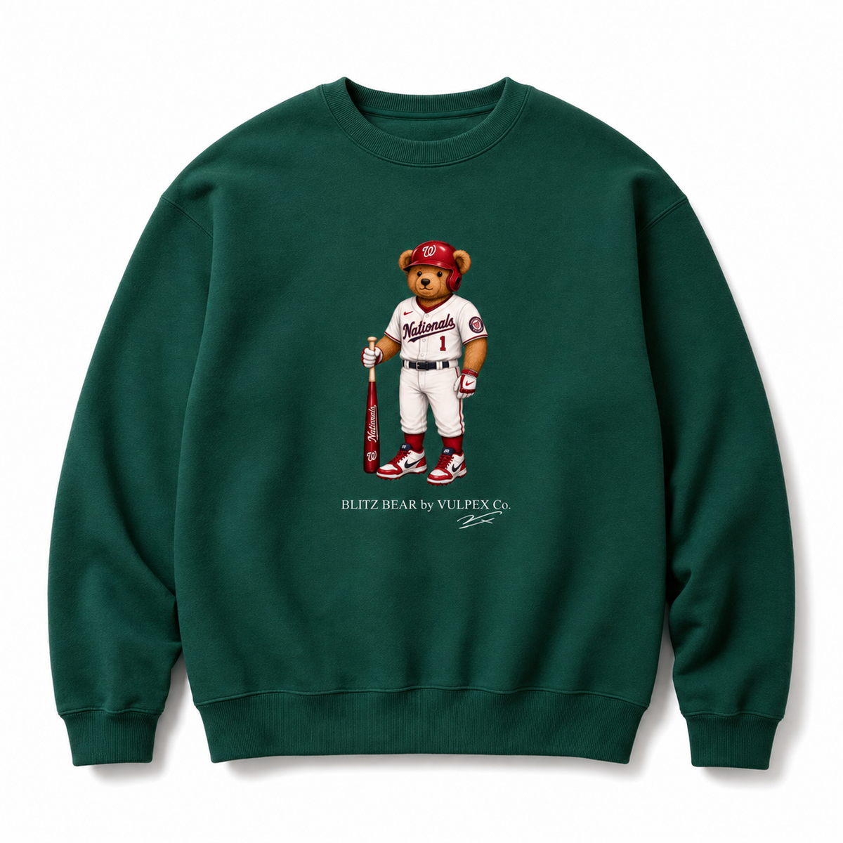 Nats Blitz Bear Sweatshirt - Dark Green - premium editorial front