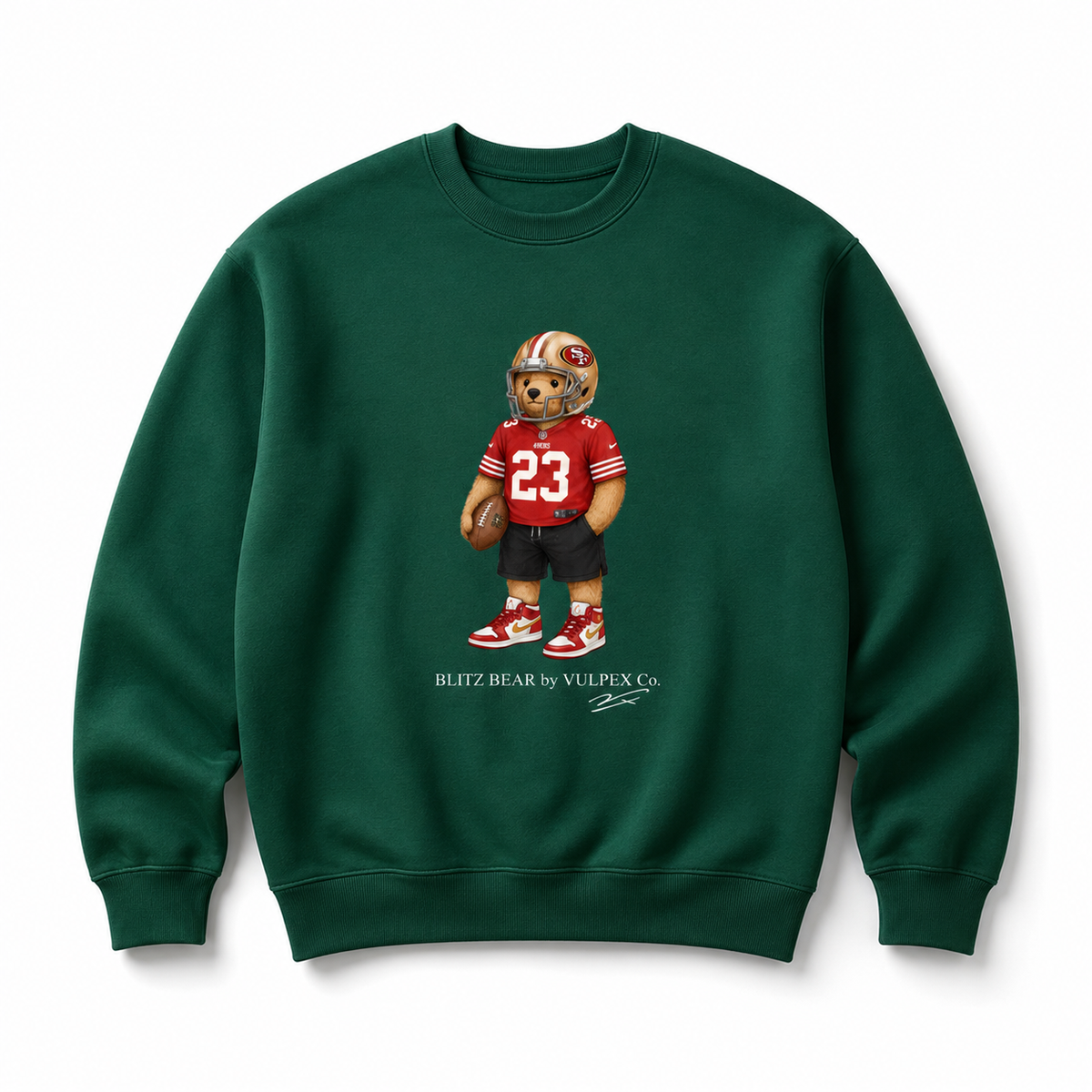Niners Blitz Bear Sweatshirt - Dark Green - premium editorial front