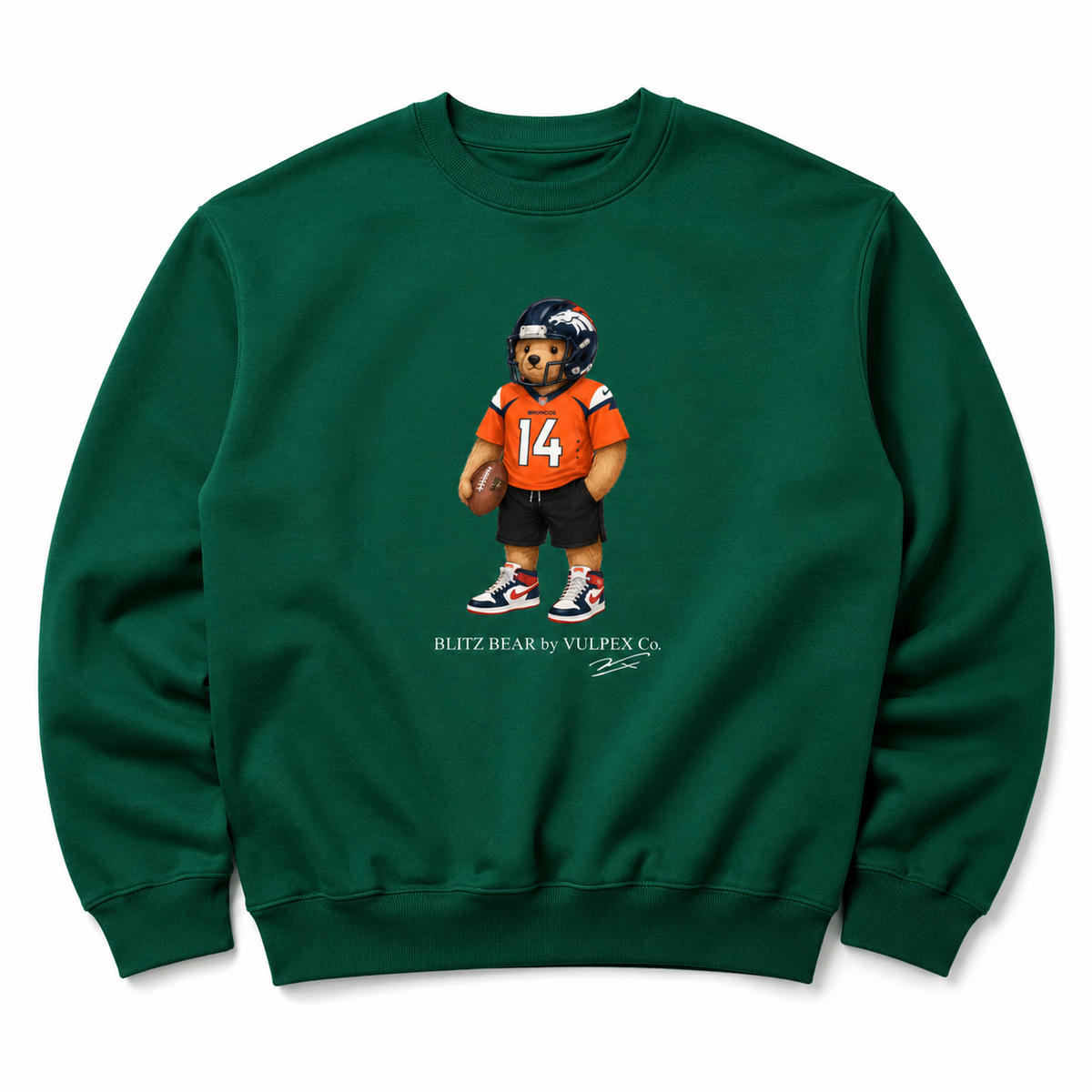 Orange Crush Blitz Bear Sweatshirt - Dark Green - premium editorial front