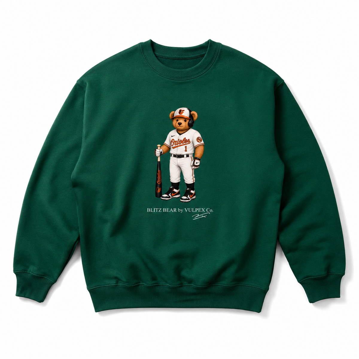 O’s Blitz Bear Sweatshirt - Dark Green - premium editorial front