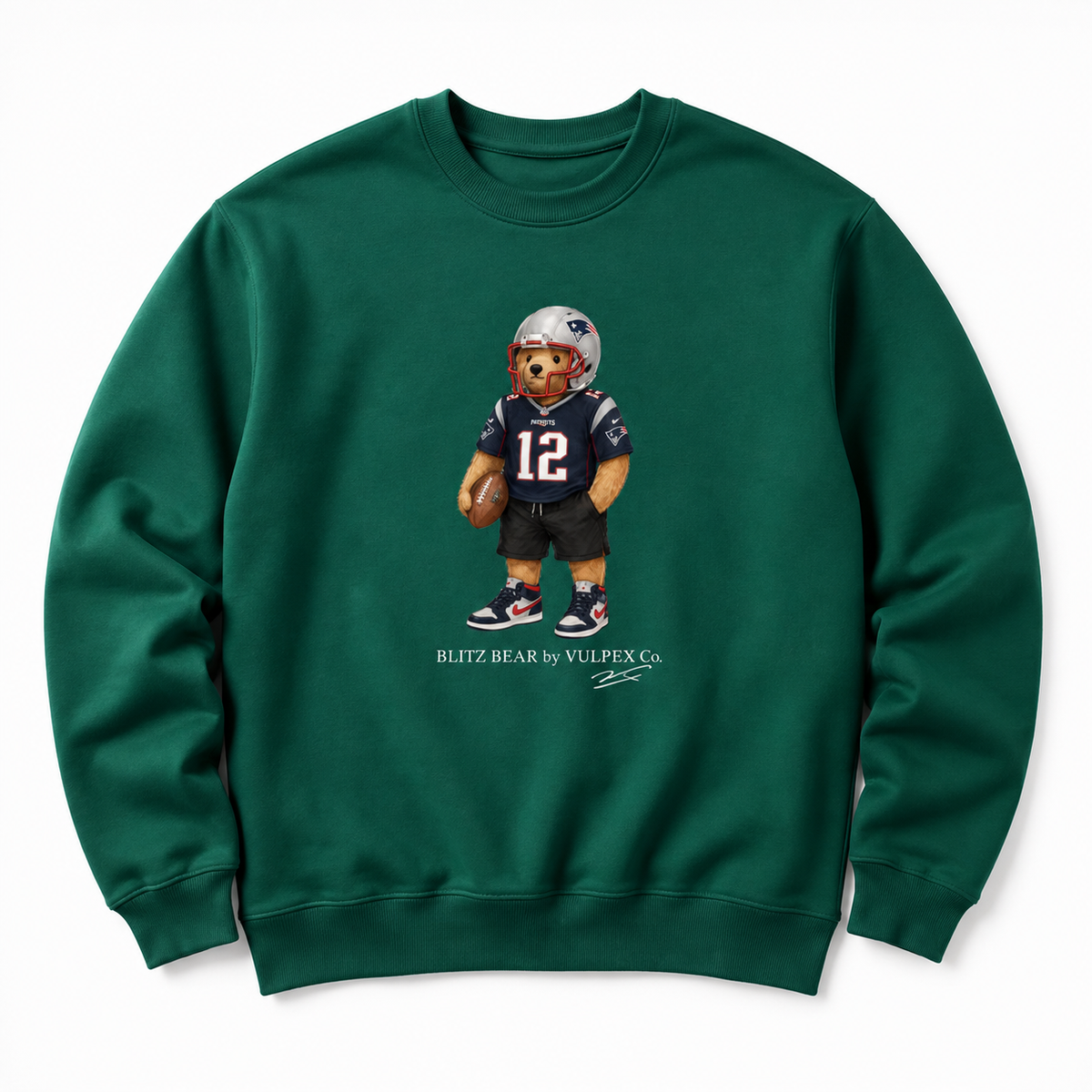 Pats Nation Blitz Bear Sweatshirt - Dark Green - premium editorial front