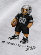 Raider Nation Blitz Bear DTG print macro detail on heavyweight cotton