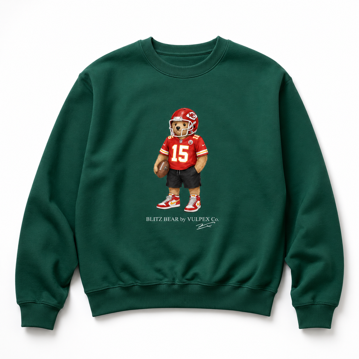 Red Kingdom Blitz Bear Sweatshirt - Dark Green - premium editorial front