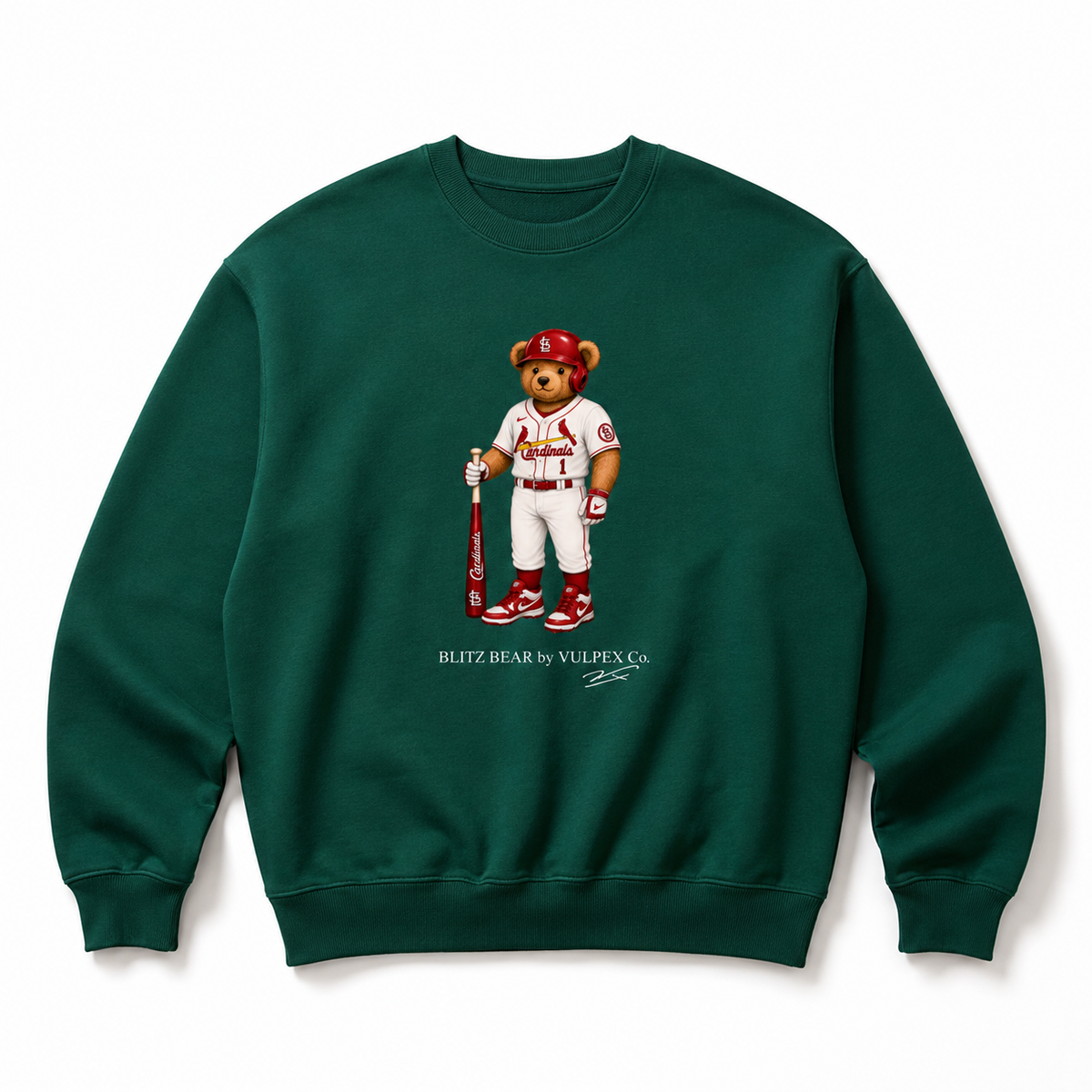 Redbirds Blitz Bear Sweatshirt - Dark Green - premium editorial front