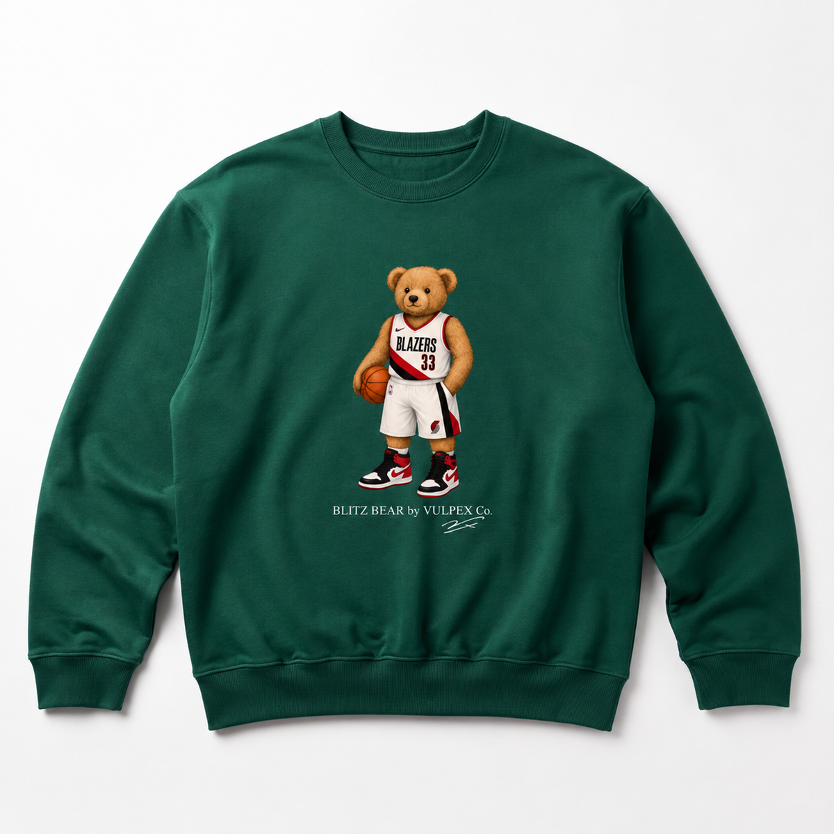 Rip City Blitz Bear Sweatshirt - Dark Green - premium editorial front