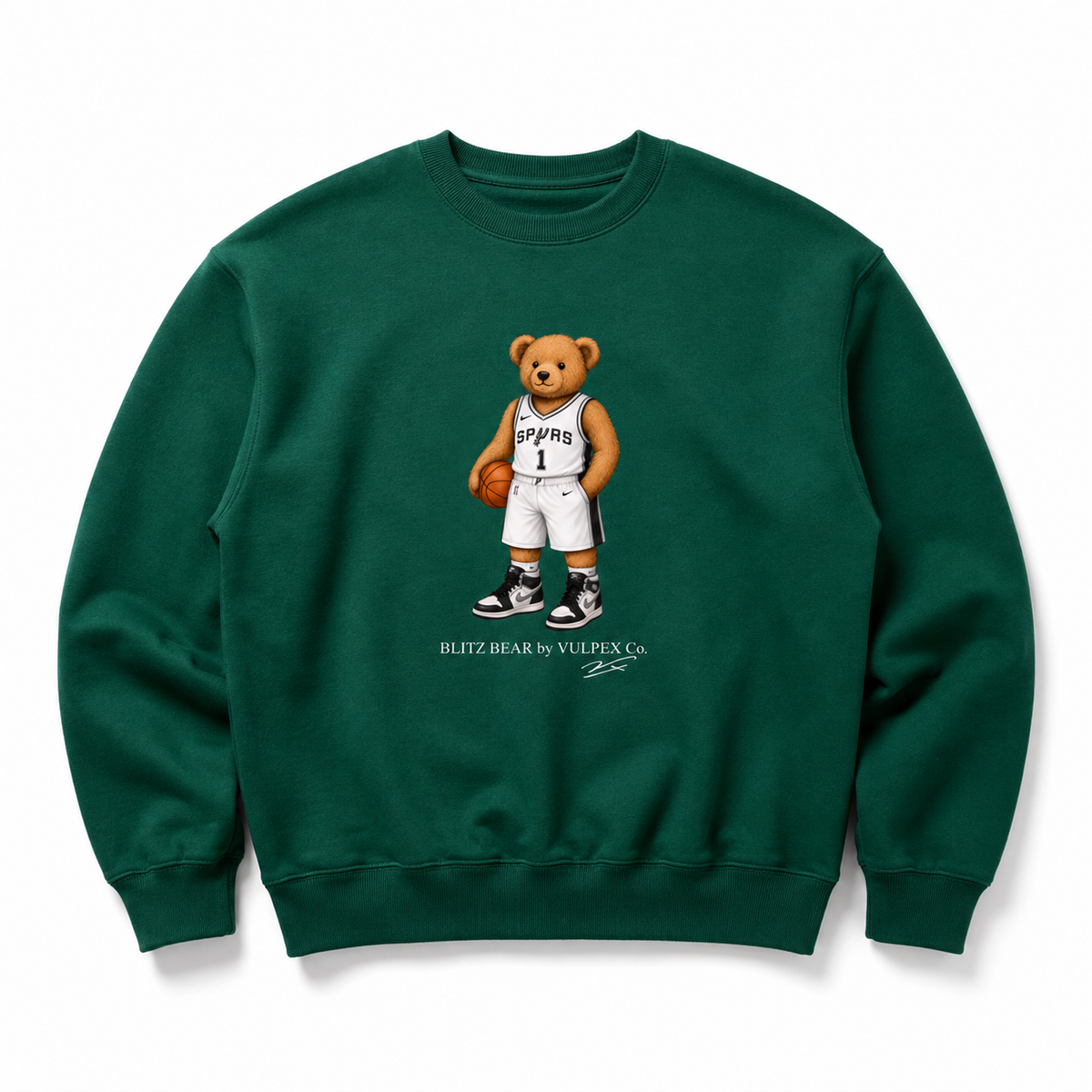 Silver & Black Blitz Bear Sweatshirt - Dark Green - premium editorial front