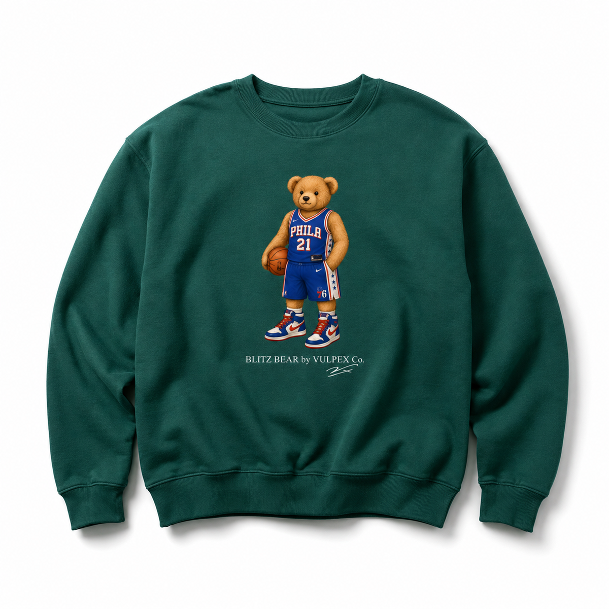 Sixers Blitz Bear Sweatshirt - Dark Green - premium editorial front
