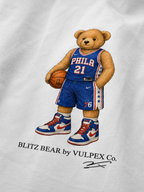 Sixers Blitz Bear DTG print macro detail on heavyweight cotton
