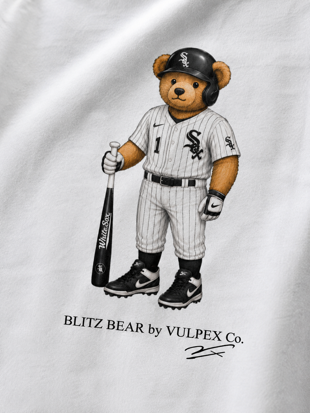 South Siders Blitz Bear DTG print macro detail on heavyweight cotton