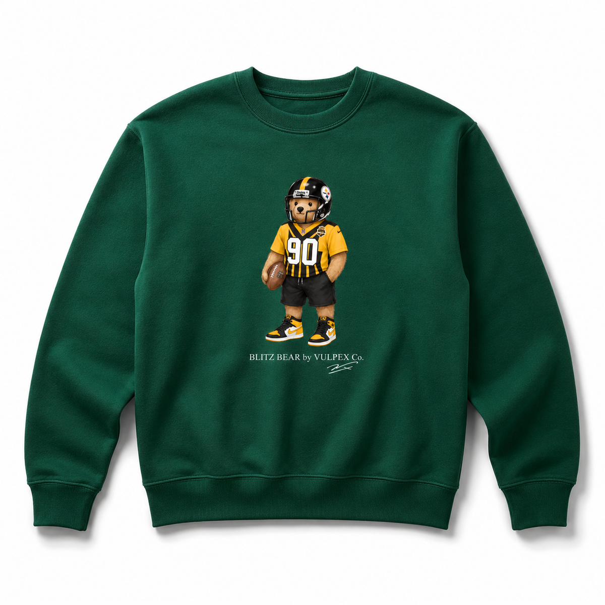Steel Curtain Blitz Bear Sweatshirt - Dark Green - premium editorial front