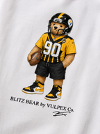 Steel Curtain Blitz Bear DTG print macro detail on heavyweight cotton