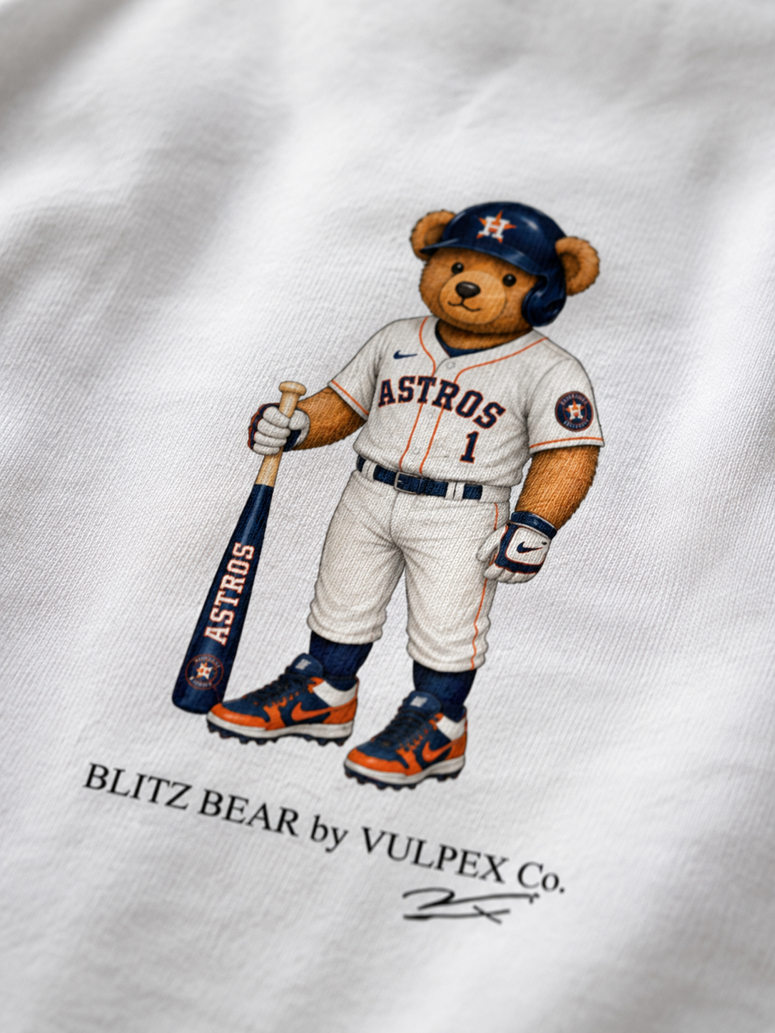 Stros Blitz Bear DTG print macro detail on heavyweight cotton